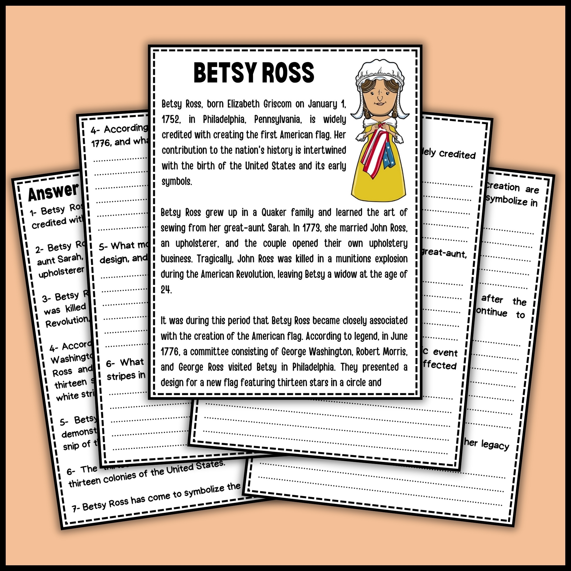 Women s History Month Betsy Ross Reading Comprehension Passage U0026 Questions Made By Teachers