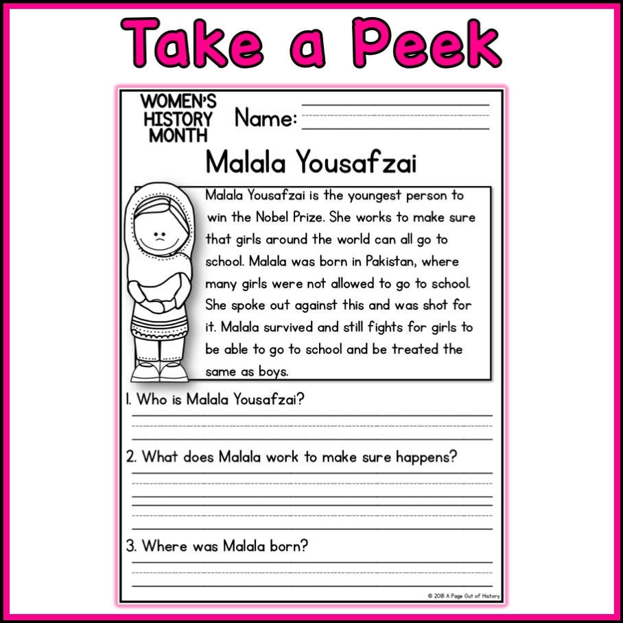 Womens History Month Social Studies Reading Comprehension Passages K 2 Worksheets Library